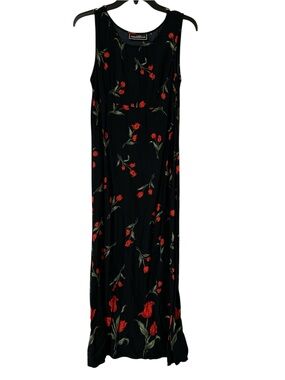 Moly Malloy 90s Maxi Dress with Red Tulip Print Sz 10
